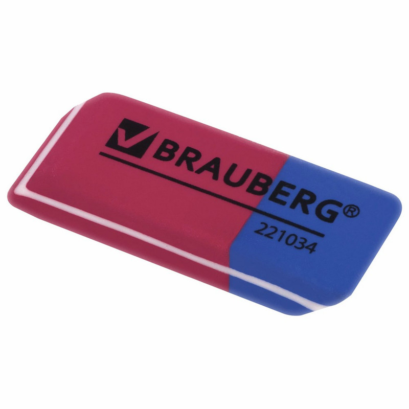 221034 Brauberg, "Assistant 80", Ластик 41х14х8 мм, красно-синий, прямоугольный, скошенные края