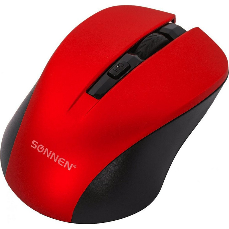 513516 Sonnen, V18, Мышь беспроводная с бесшумным кликом с USB, 800/1200/1600 dpi, 4 кнопки, красная