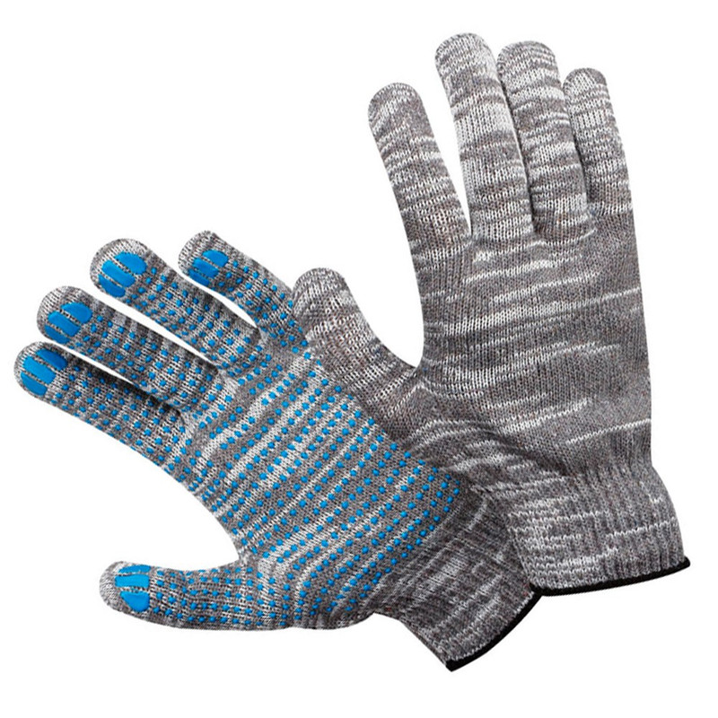 Перчатки х/б эконом, 4-х нитка, 10 класс плотности вязки, цвет бело-серый