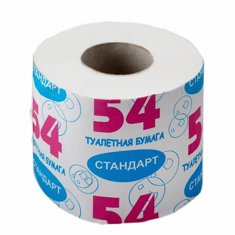 Купить туалетную бумагу недорого. Туалетная бумага 1сл стандарт 54. Бумага туалетная стандарт 54 (с втулкой ).