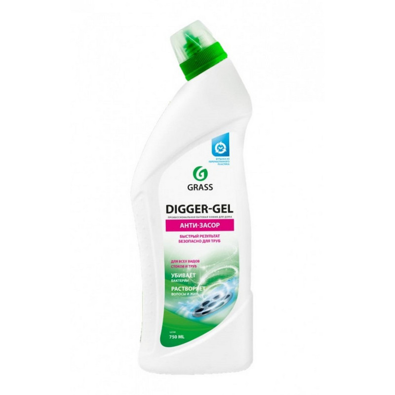 125181 Средство GRASS щелочное для прочистки канализационных труб "DIGGER-GEL" 750 мл(12шт/уп) 
