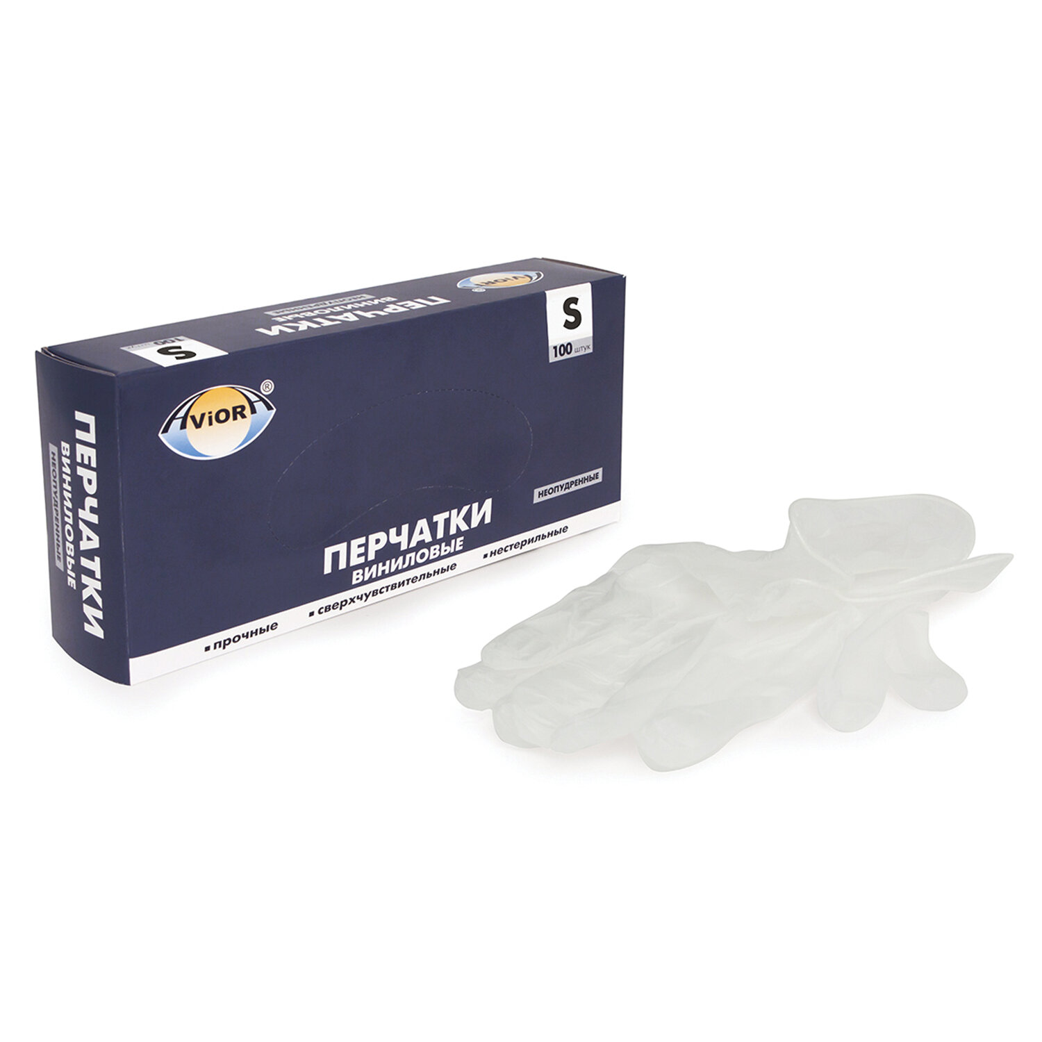 402-637 Aviora, Перчатки виниловые одноразовые (50пар) размер S