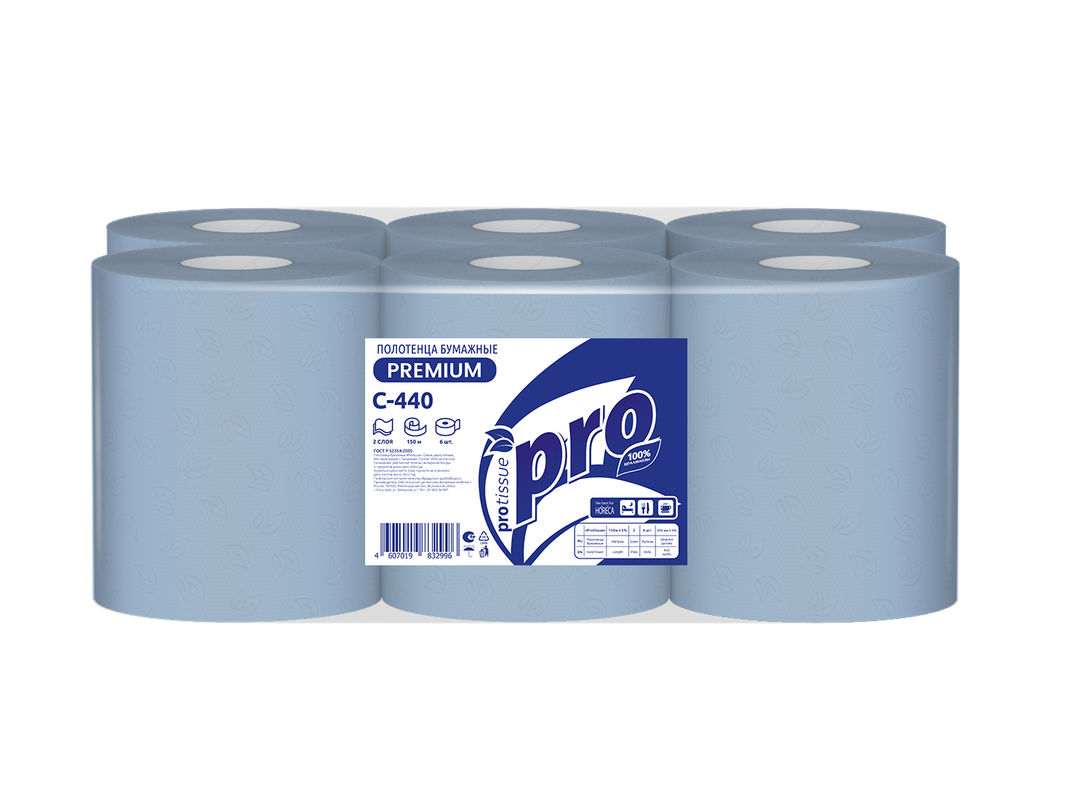 С440 Полотенца бумажные рулонные PROtissue, 2 сл., 150м, синий  (6 в кор)