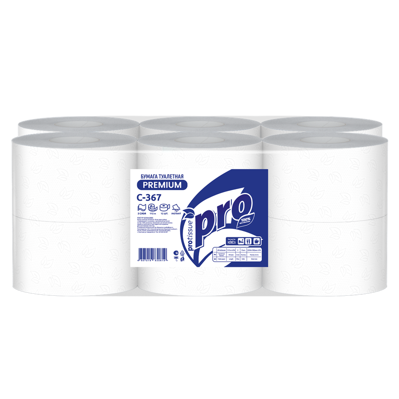 С367 Туалетная бумага PROtissue Instant с ЦВ, 2 сл., 112м, T9 (12 рул в кор)