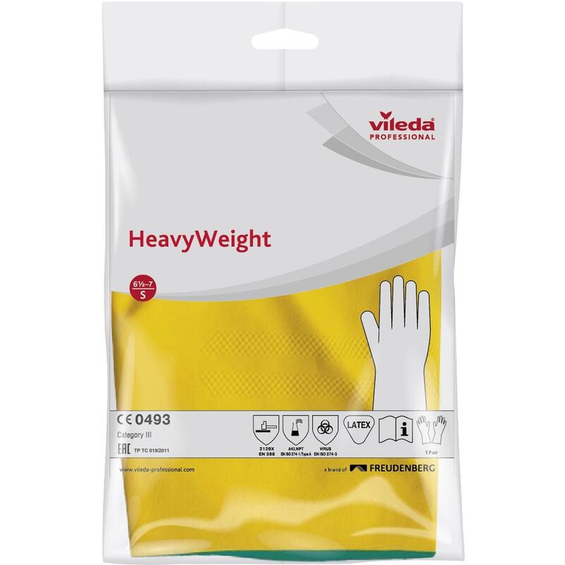 120267 Vileda Professional, Перчатки усиленные латексные с неопреном, зеленый/желтый, размер S (10 пар в упаковке)