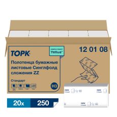120108 Бумажные полотенца листовые Tellus сложение ZZ ,1сл (250л в пачке) H3 / 20 
