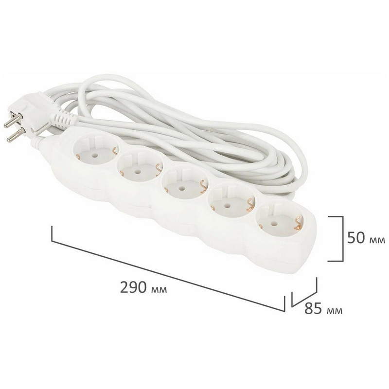 511437 Sonnen, U-155G, Удлинитель сетевой, 5 розеток, c заземлением, 10А, длина 5 м, белый