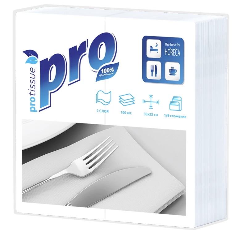 С233 _НД _ Салфетки бумажные PROtissue белые 2 сл, 100л, 33х33см (24 п в кор)