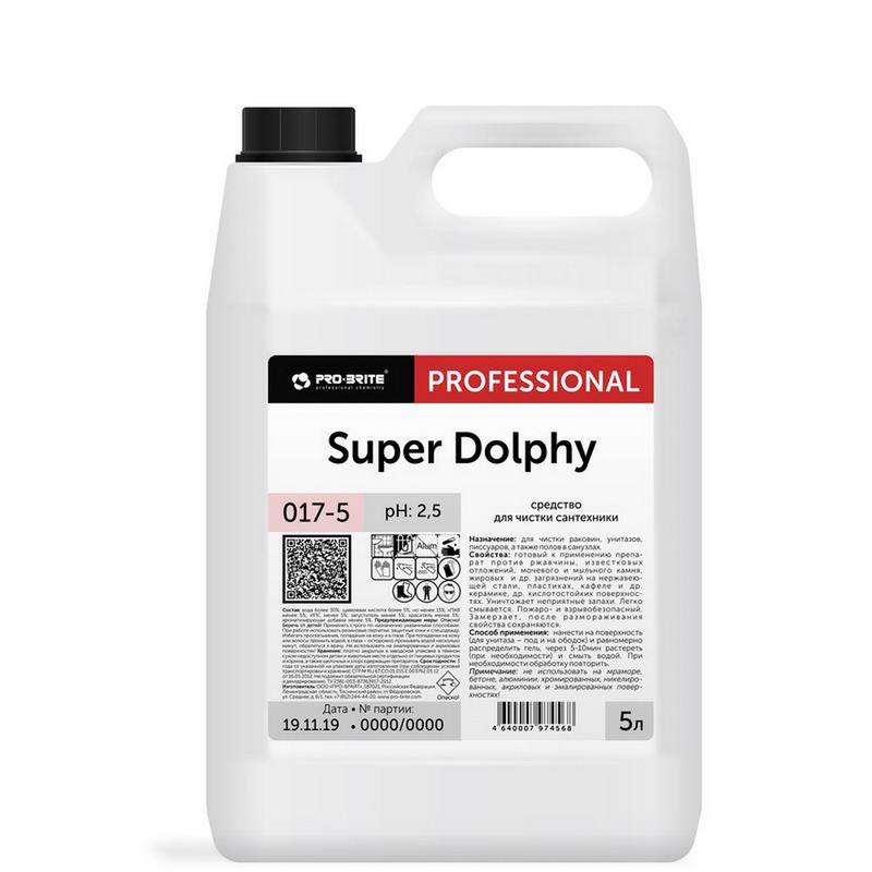 017-5 Pro-Brite Super Dolphy 5л Чистящее ср-во для санузлов и сантехники Ph 2,5 /4