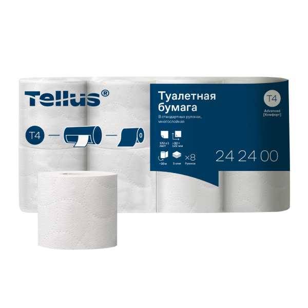 242400 Туалетная бум. Tellus (ТОРК), 3 сл (8 рул в упаковке) / 7