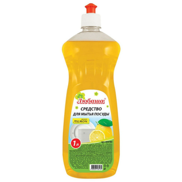 604780 Любаша, Лимон, Средство для мытья посуды, 1л (пуш-пул)