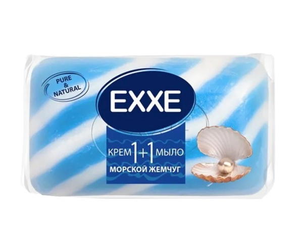 4620739975132 Exxe, "Морской жемчуг", Мыло-крем 1+1 сине-белое, 80 г