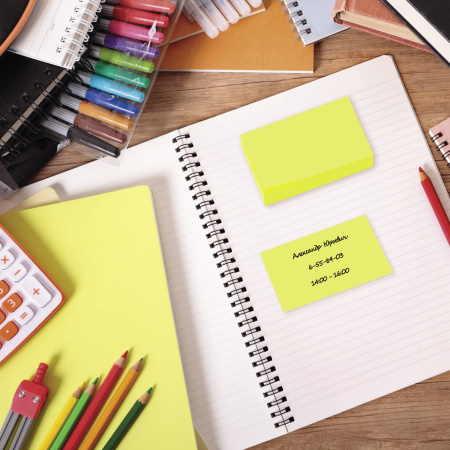 122699 Brauberg, Блок самоклеющийся (стикеры) 90 листов цвет неоновый, желтый 76х51 мм