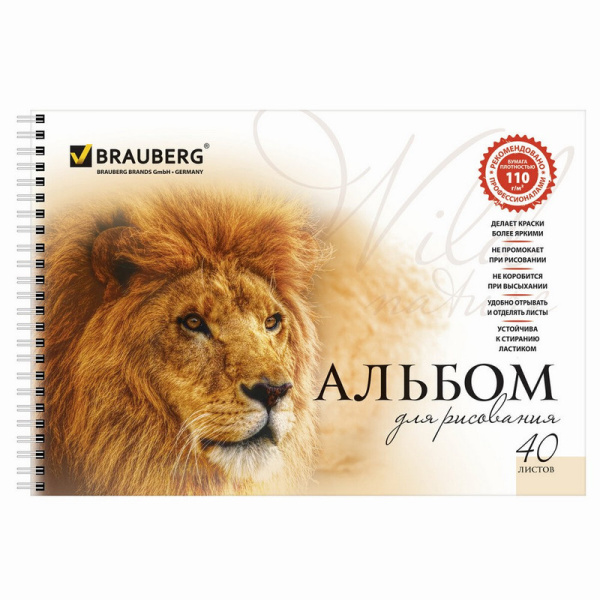 102831 Brauberg, "Благородные кошки", Альбом для рисования, А4, 40 листов, гребень, обложка картон, 205х290 мм