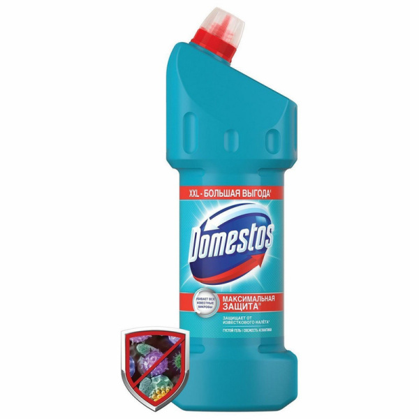 600580 Доместос (Domestos), Свежесть Атлантики, Средство Универсальное для чистки кухни и ванной , отбеливающее с хлором 1л