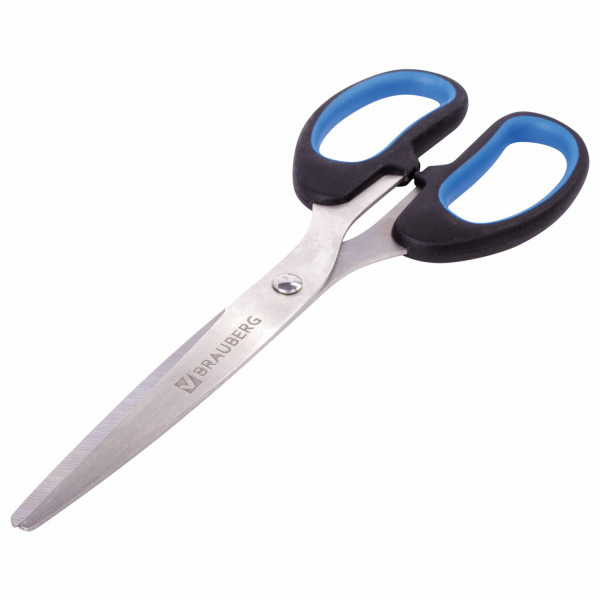 236448 Brauberg, "Classic+", Ножницы 185 мм классической формы, резиновые вставки, цвет черно-синий