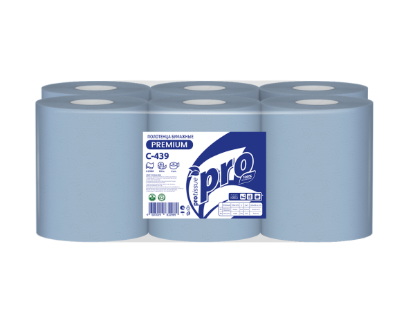 С439 Полотенца бумажные с центральной вытяжкой PROtissue, 2сл., 150м, перфорация синий (6 в кор)