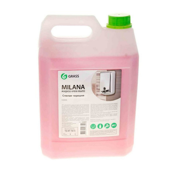 126405 Мыло жидкое 5л. крем-мыло grass milana спелая черешня (4 в уп.)