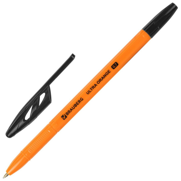 143563 Brauberg, "Ultra orange", Ручка шариковая, ЧЕРНАЯ, узел 0,7 мм, чернила