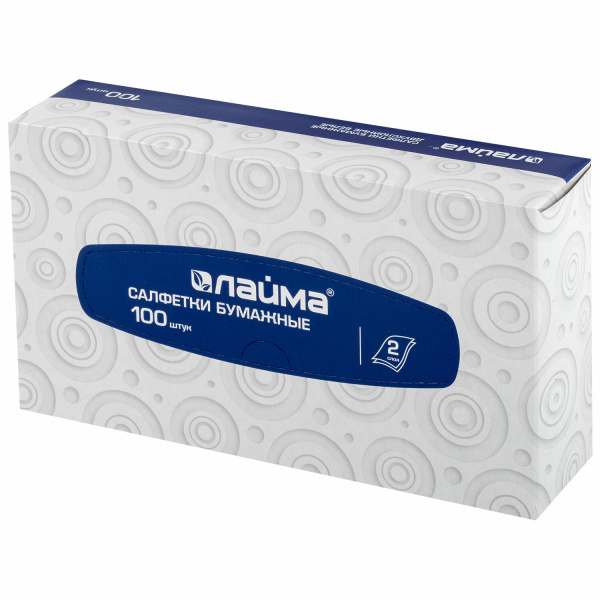 126909 Laima, Салфетки косметические 2 слоя 20х20 см цвет бел (100 штук в упаковке)