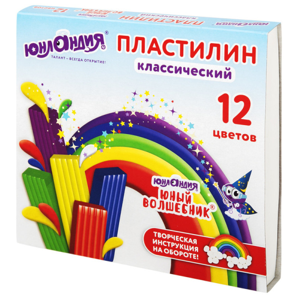 106506 Юнландия, "Юный волшебник", Пластилин классический, 12 цветов, 240 г, со стеком