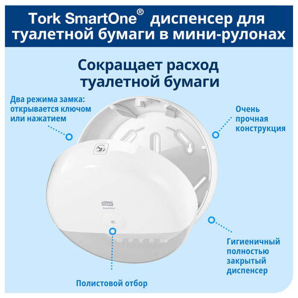 ВЫВОД 681000  Диспенсер для туалетной бумаги в рулонах ТОРК SmartOne цв.бел T9
