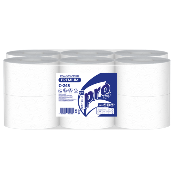 С245 Туалетная бумага в рулоне PROtissue Instant, 2 сл, 120 м, (12 рул в кор)