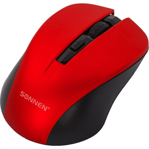 513516 Sonnen, V18, Мышь беспроводная с бесшумным кликом с USB, 800/1200/1600 dpi, 4 кнопки, красная