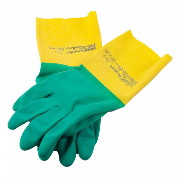 ЧЗ 174305 Перчатки латекс/неопрен Виледа Усиленные, M, зеленый/желтый (10 пар в уп) (ст арт 120268)/ 50