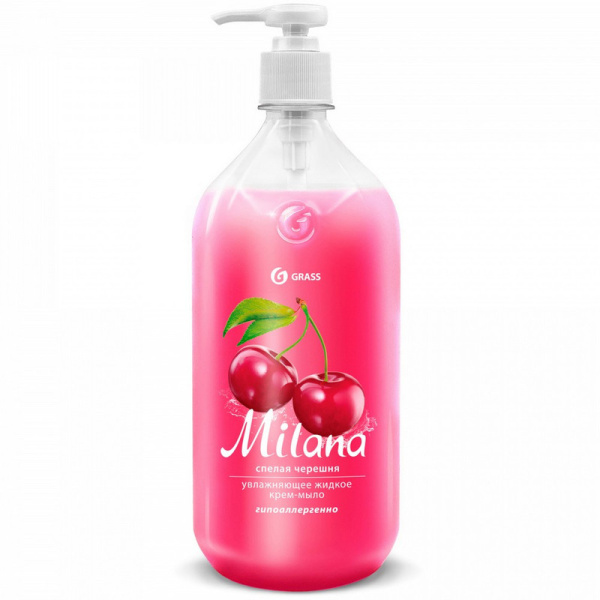 126401 Grass, "Milana спелая черешня", Крем-мыло жидкое увлажняющее (флакон 1000 мл)