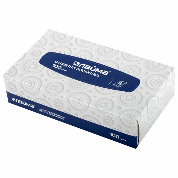 126909 Laima, Салфетки косметические 2 слоя 20х20 см цвет бел (100 штук в упаковке)