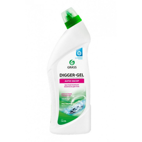 125181 Средство GRASS щелочное для прочистки канализационных труб "DIGGER-GEL" 750 мл(12шт/уп) 