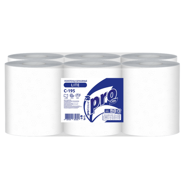 С195 Полотенца бумажные с центральной вытяжкой PROtissue, 1 сл., 275 м, вт. 60мм, M2 (6 в кор)