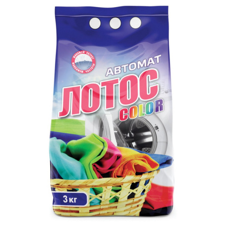 608267 Лотос, "Color", Стиральный порошок автомат 3 кг, улучшенная формула, для всех типов тканей
