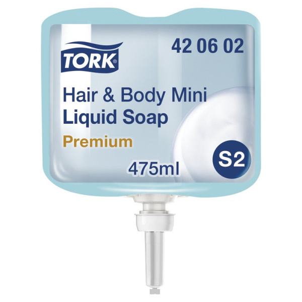 420602 Торк (Tork), Жидкое мыло-гель для диспенсеров для тела и волос 475 мл, цвет синий, система S2 (8 в упаковке)