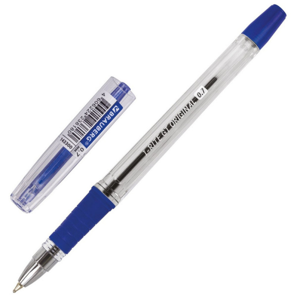 143300 Brauberg, "i-Rite GT", Ручка шариковая масляная с грипом, синяя, корпус прозрачный, узел - 0,7мм