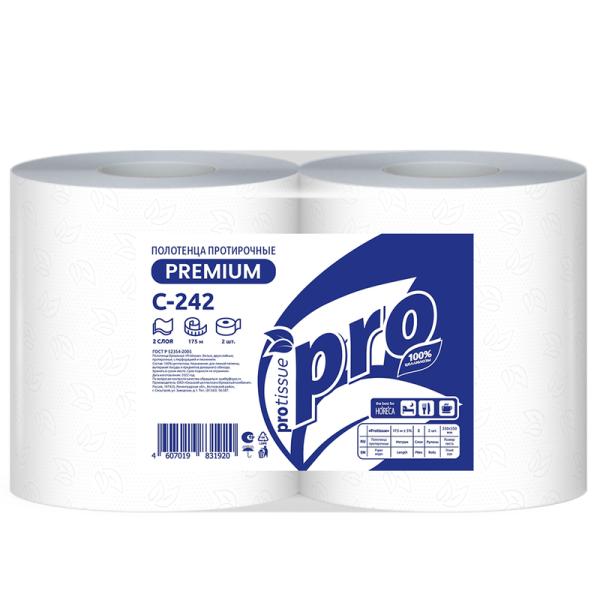 С242 Протирочный материал 2 сл., 500л, 175м, белый, 35х33, вт. 76мм (2 рул в кор) 