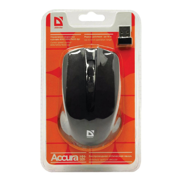 512344 Defender, Accura MM-935, Мышь беспроводная, 3 кноп + 1 колесо-кнопка, оптическая, черная