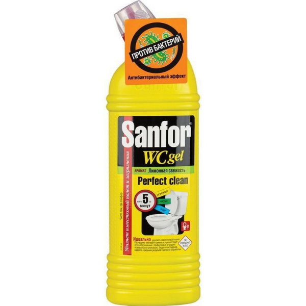 601975 Sanfor, Свежесть лимона, Средство универсальное для чистки кухни и ванной (гель) 750 мл