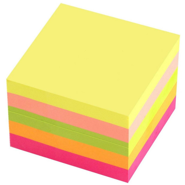 129351 Staff, Блок самоклеящийся (стикеры) неоновый, 76х76 мм, 400 листов, 5 цветов